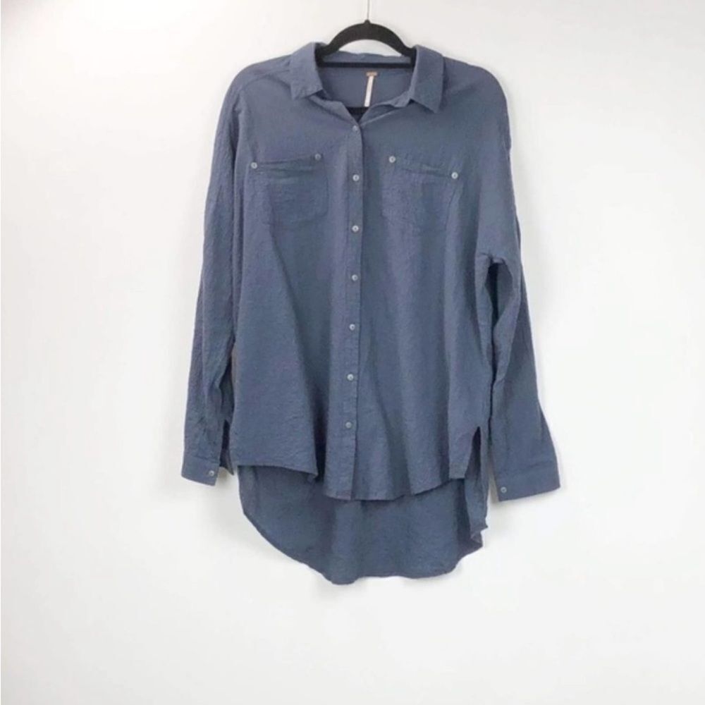 Free‎ People Blue Crinkle Tunic Shirt Top S Used